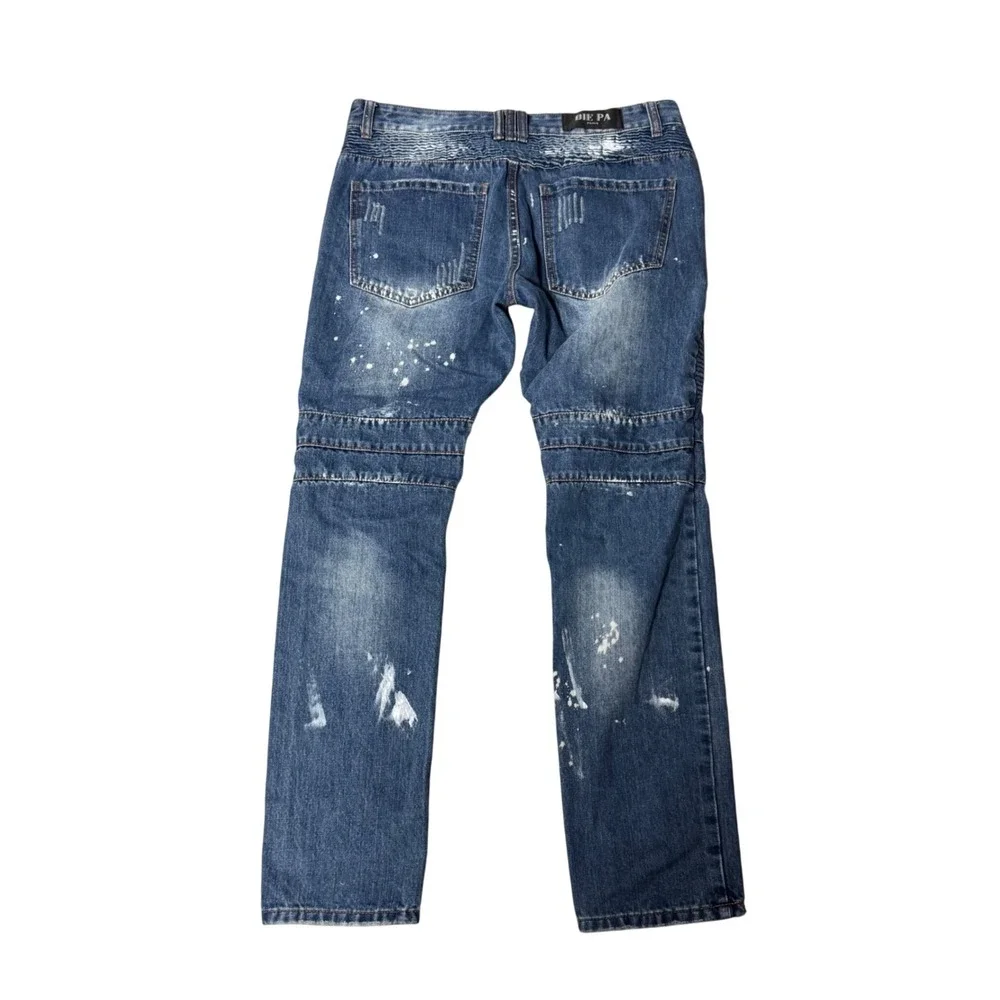 Mens Fashion Jeans Distressed Patches Air Force Panther‎ Eagle Blue Size 34